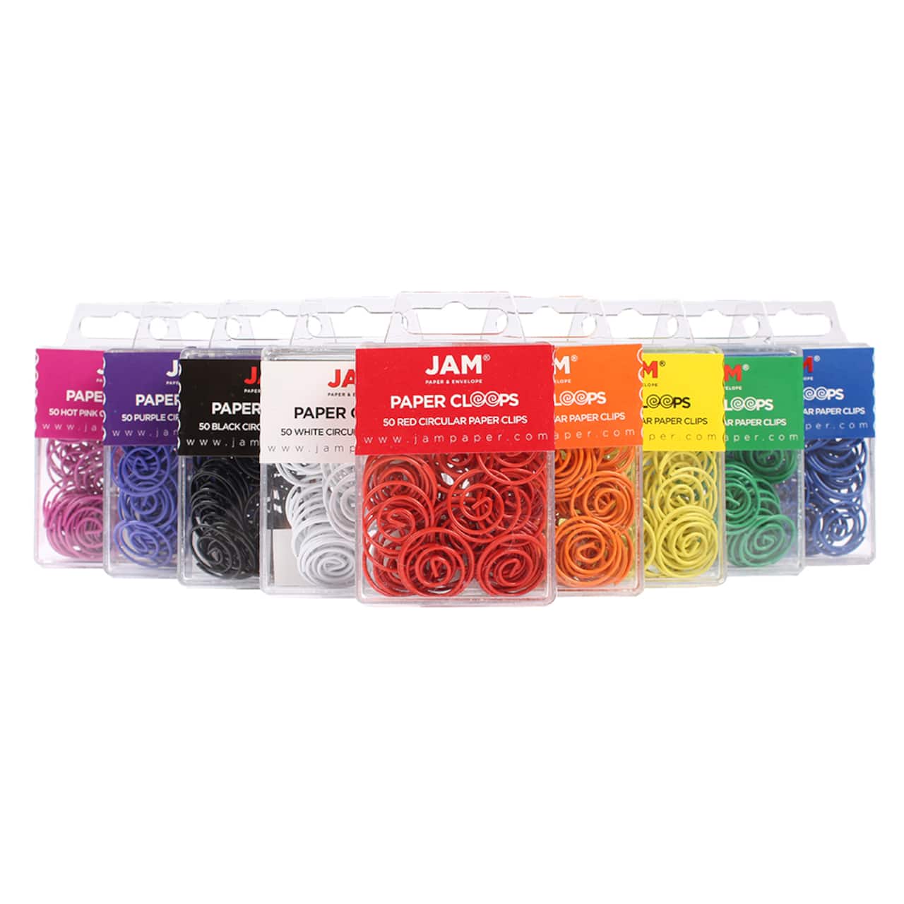 JAM Paper Assorted Colors Circular Paper Clips, 9 Packs of 50